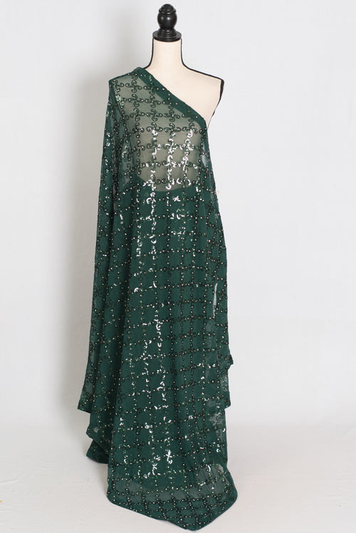 Heena | Dark Green Soft Net Sequin Saree | Bollywood Partywear