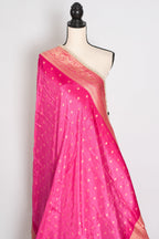 Abira | Pink & Gold Dola Silk Banarasi Saree | Designer Stitched Lace Border