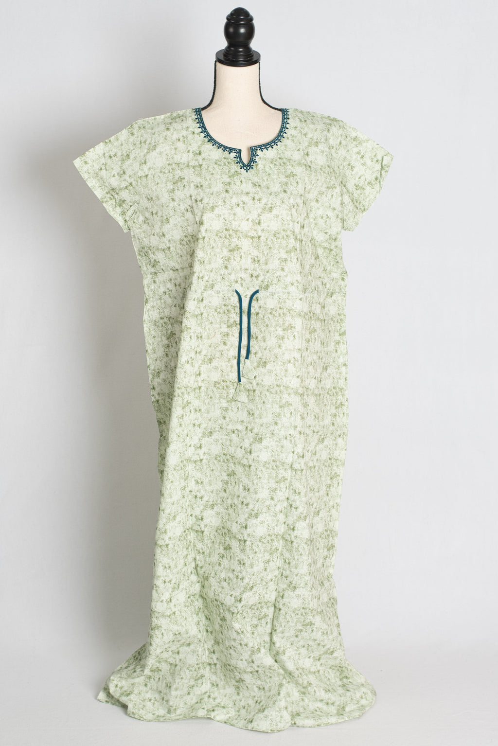Printed Pure Green Cotton Kaftan Nightwear in Regular Size