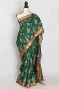 Ahalya | Forest Green Pure Muga Tussar Silk Saree | Contemporary Abstract Prints