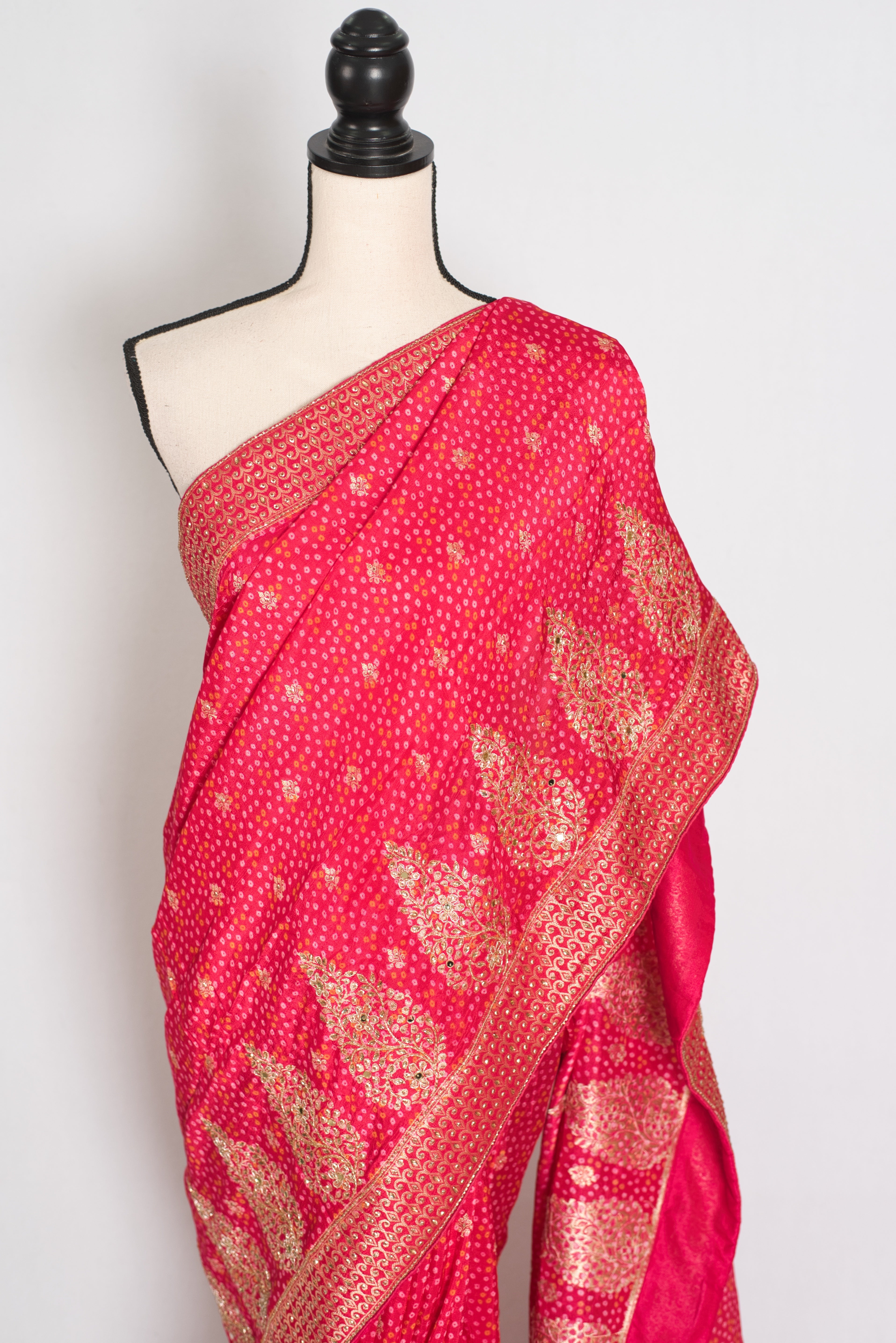 Mili | Hot Pink Dola Silk Embroidery Saree | Sequins & Zari Accents