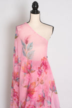 Mou : Bubble Gum Pink Floral Printed Chiffon Saree, Budget-Friendly Summer Drape
