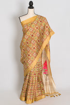 Naheed : Yellow and Gold Contemporary Ikkat Print Banarasi Katan Silk Saree