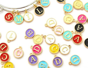 104 Pack Alphatbet Enamel Charms A-Z Letter Initial Double Side Beaded Pendants