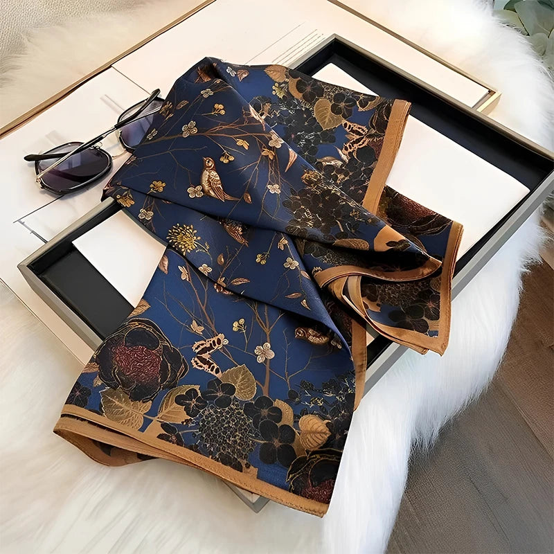 2024 Silk Scarf Scarftop Headwraps For Women Vintage Four Seasons Hair Scarve 110x110cm Hijab Foulard Bandana Femme Headscarf