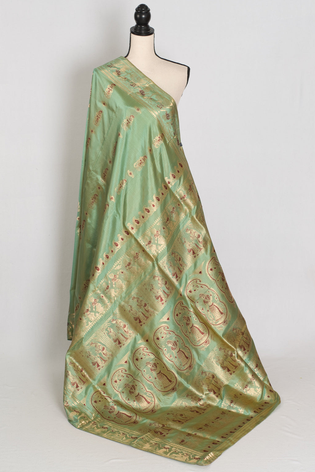 Vibha | Pastel Sea Green Handwoven Minakari Swarnachari Saree | 40 Size Blouse