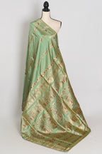 Vibha | Pastel Sea Green Handwoven Minakari Swarnachari Saree | 40 Size Blouse