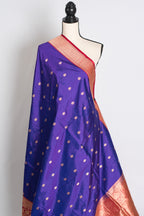 Devangana : Silk Mark Certified Blue and Red Katan Banarasi Silk Saree