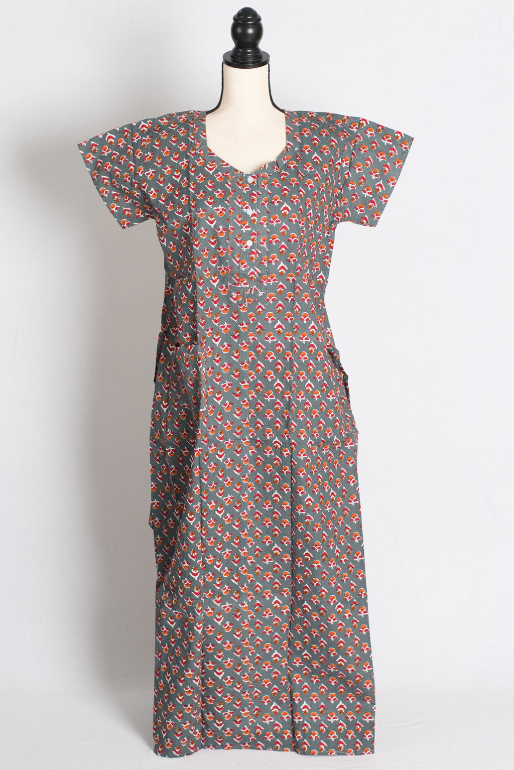 Printed Grey and Red Pure Cotton Nightwear in Regular Size
