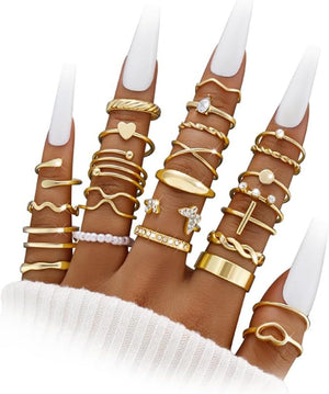 25 Pcs Gold Stackable Ring Set for Women, Chunky Knuckle Finger Midi Rings, Silver Simple Stacking Cute Rings Pack Trendy Stuff Jewelry Gift