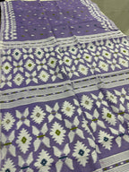Madhabi : Mauve and White Blended Soft Cotton Jamdani Saree