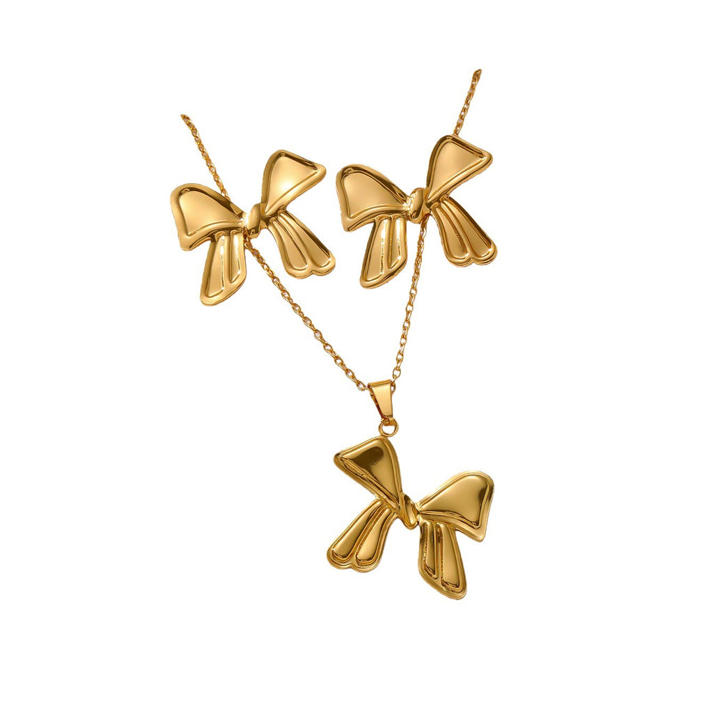 Oil-pressure Set Vintage Palace-style Stud Earrings And Necklace Non-fading Stainless Steel Gold-plated Jewelry