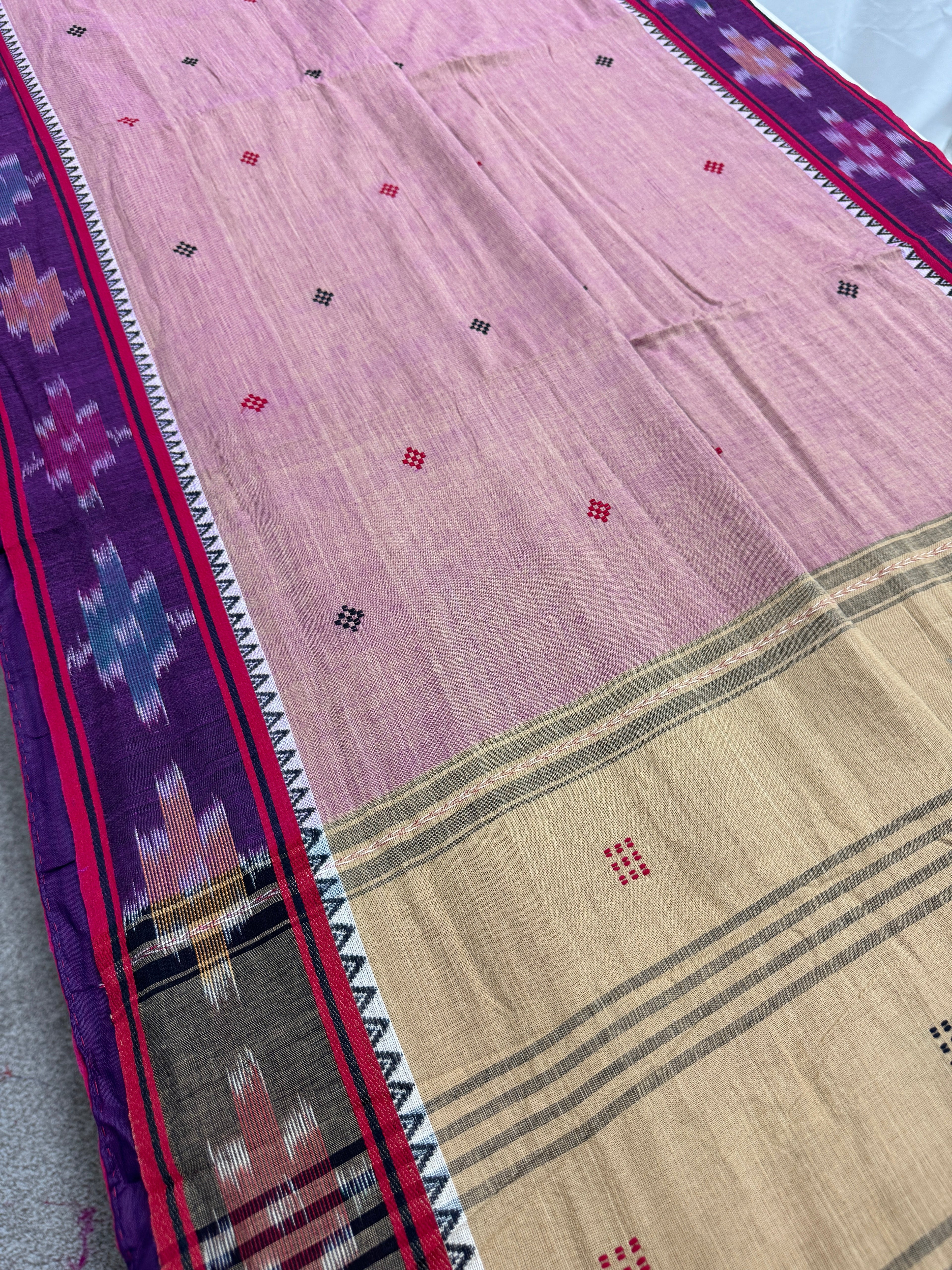Hemangini : Purple Dhaniakhali Bengali Soft Cotton Saree with Katki Border
