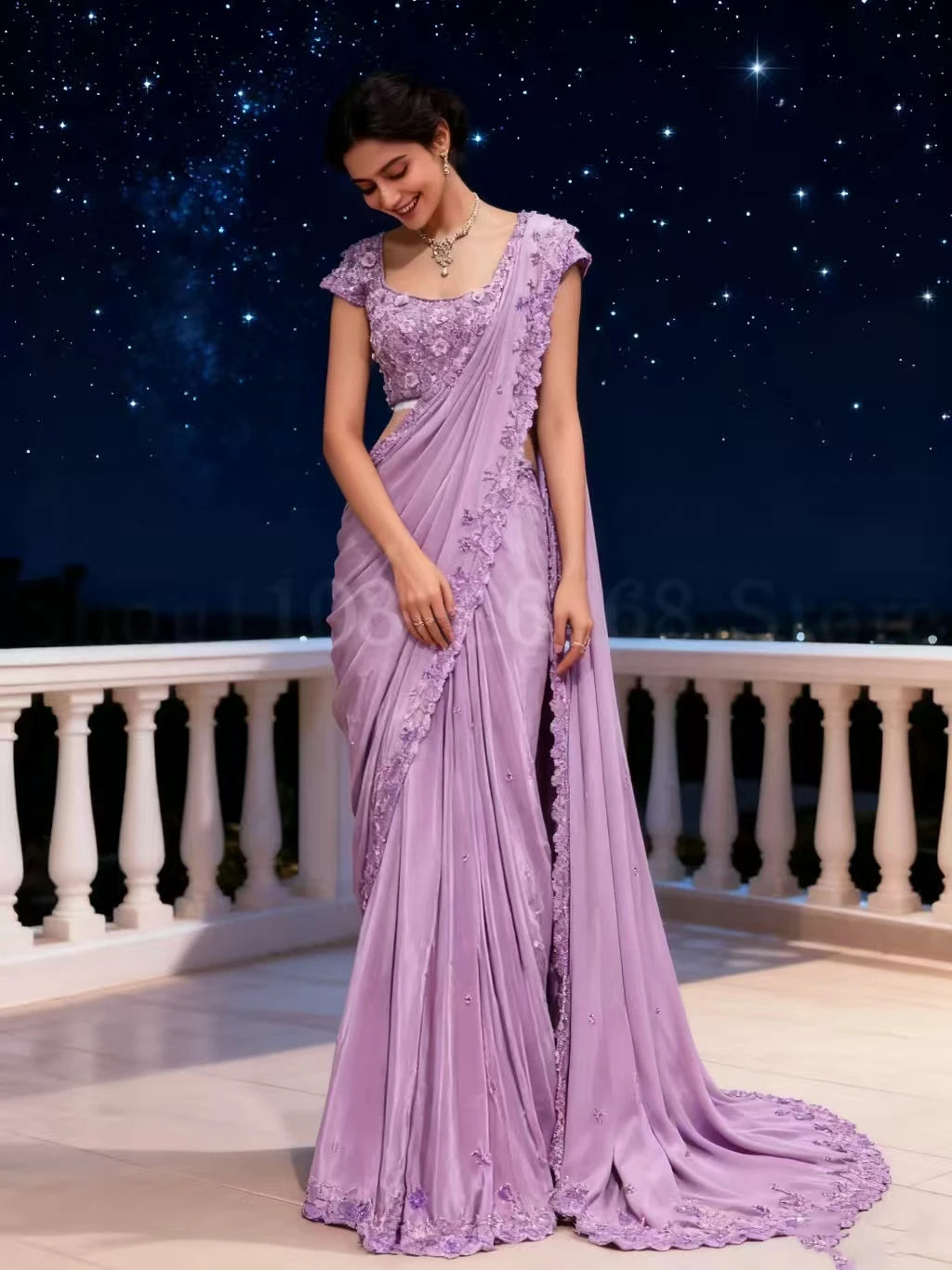 Luxury Middle Eastern Evening Dresses Purple Indian Saree 3D Flower Embroidery Exquisite Bridal Customised Vestido de festas
