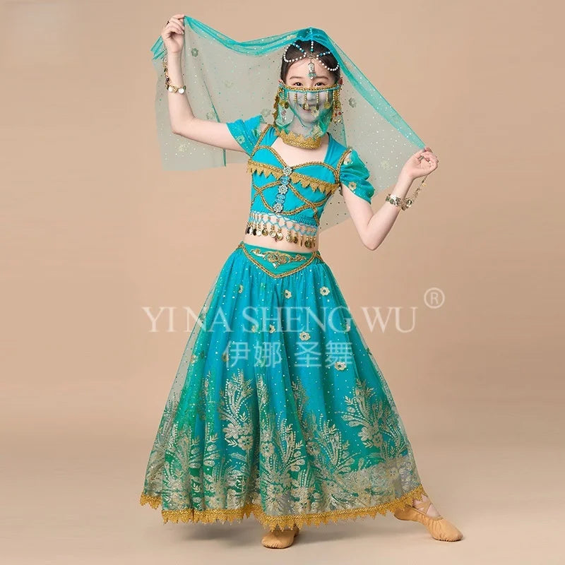 Children's Indian Princess Belly Dance Set Eastern Indian Dance Sari Girl Performance Clothing Children's Stage Costumes
