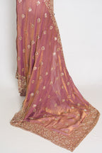 Farheen | Soft Peach Purple Organza Saree | Luxury Cocktail & Wedding Reception