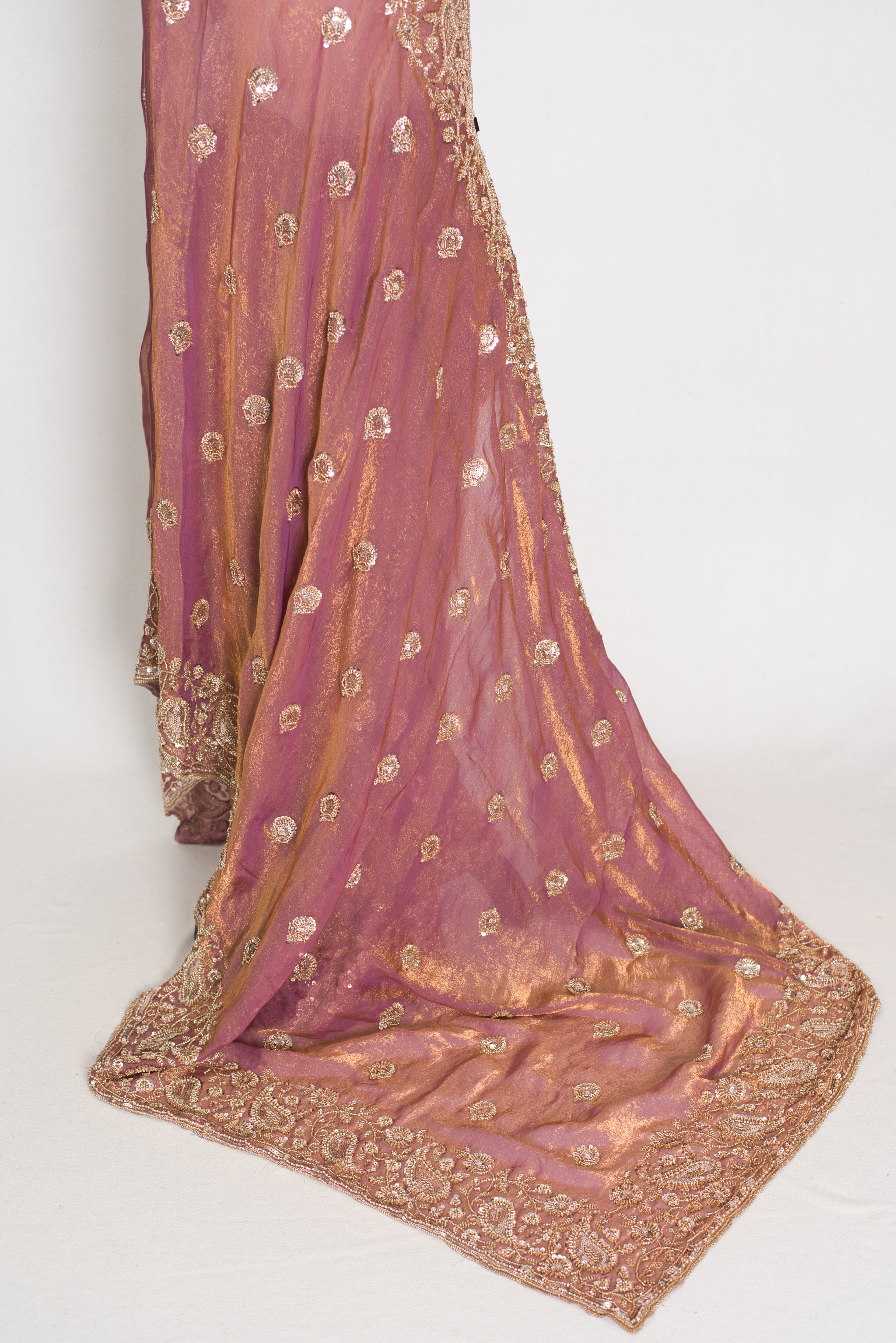 Farheen | Soft Peach Purple Organza Saree | Luxury Cocktail & Wedding Reception