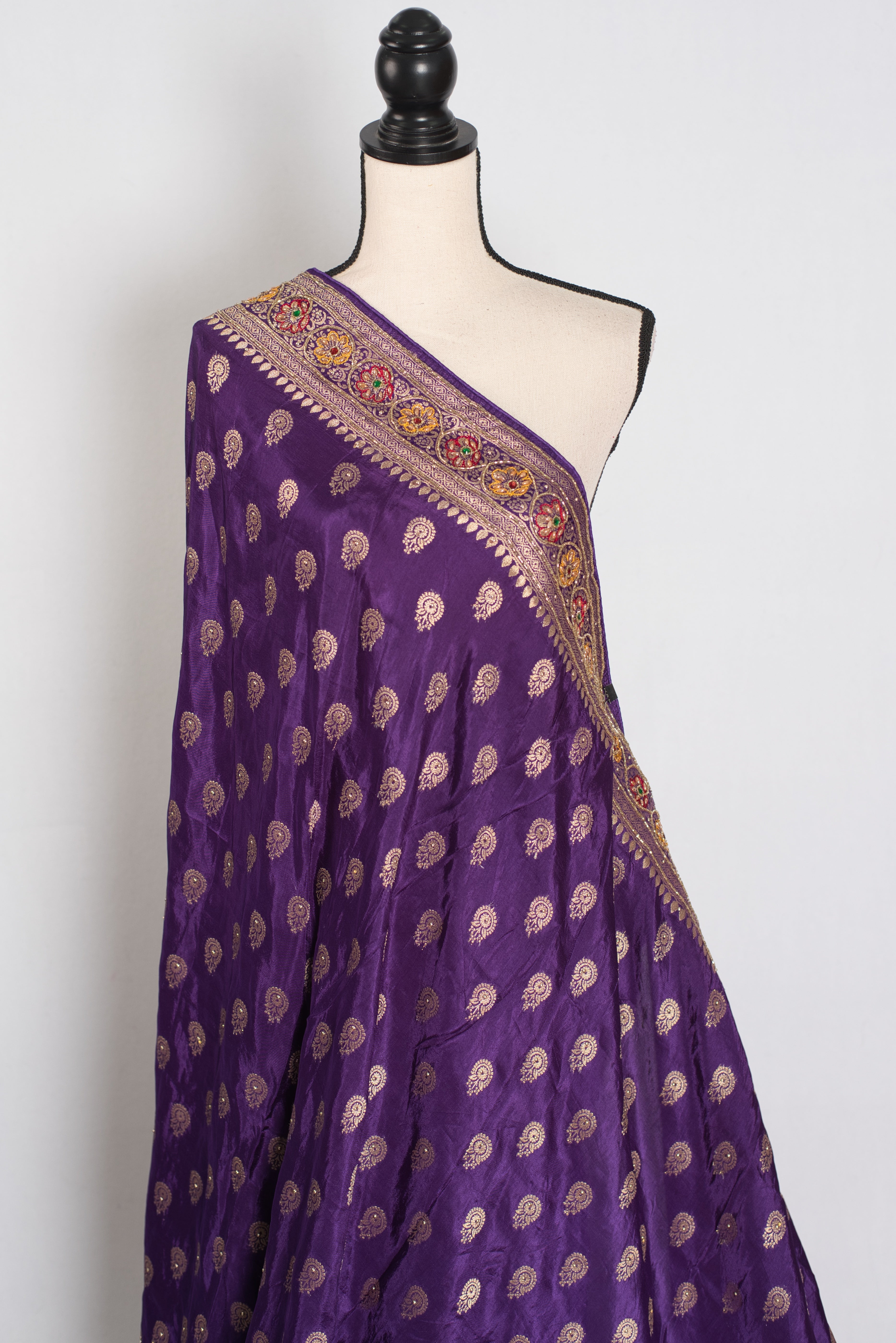 Priya : Purple and Gold Dola Silk Banarasi Saree with 40 Size Blouse