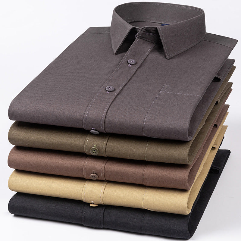 Spring Mens Khaki Cotton Long-sleeve Shirt