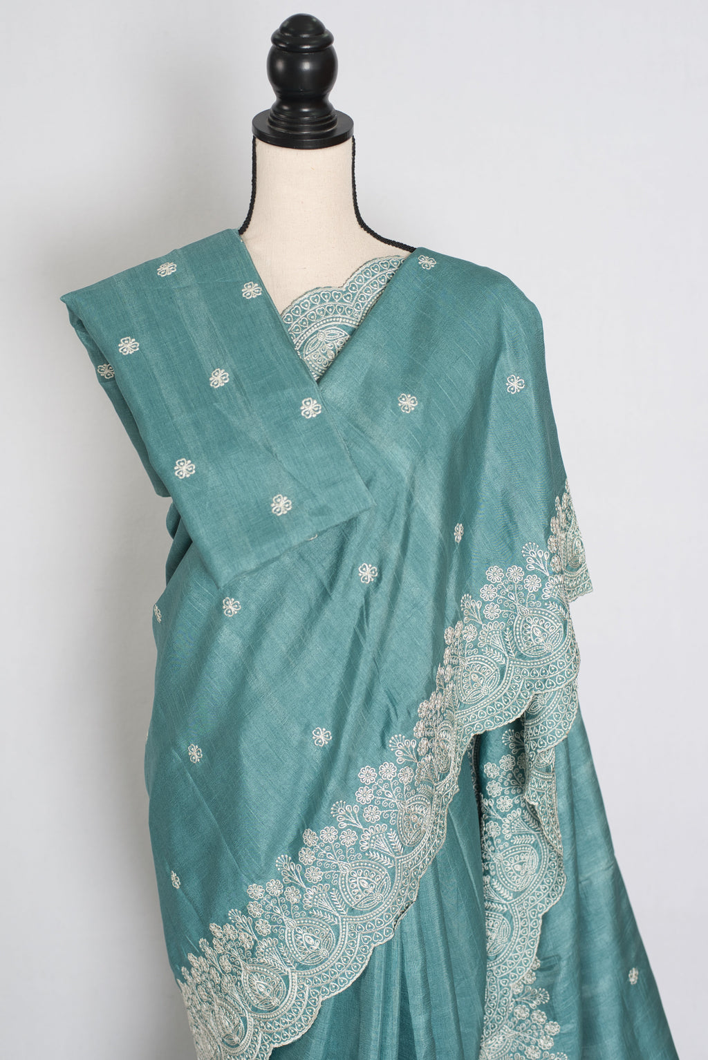 Mitul | Pastel Blue Semi Tussar Silk Saree | Lightweight & Budget-Friendly