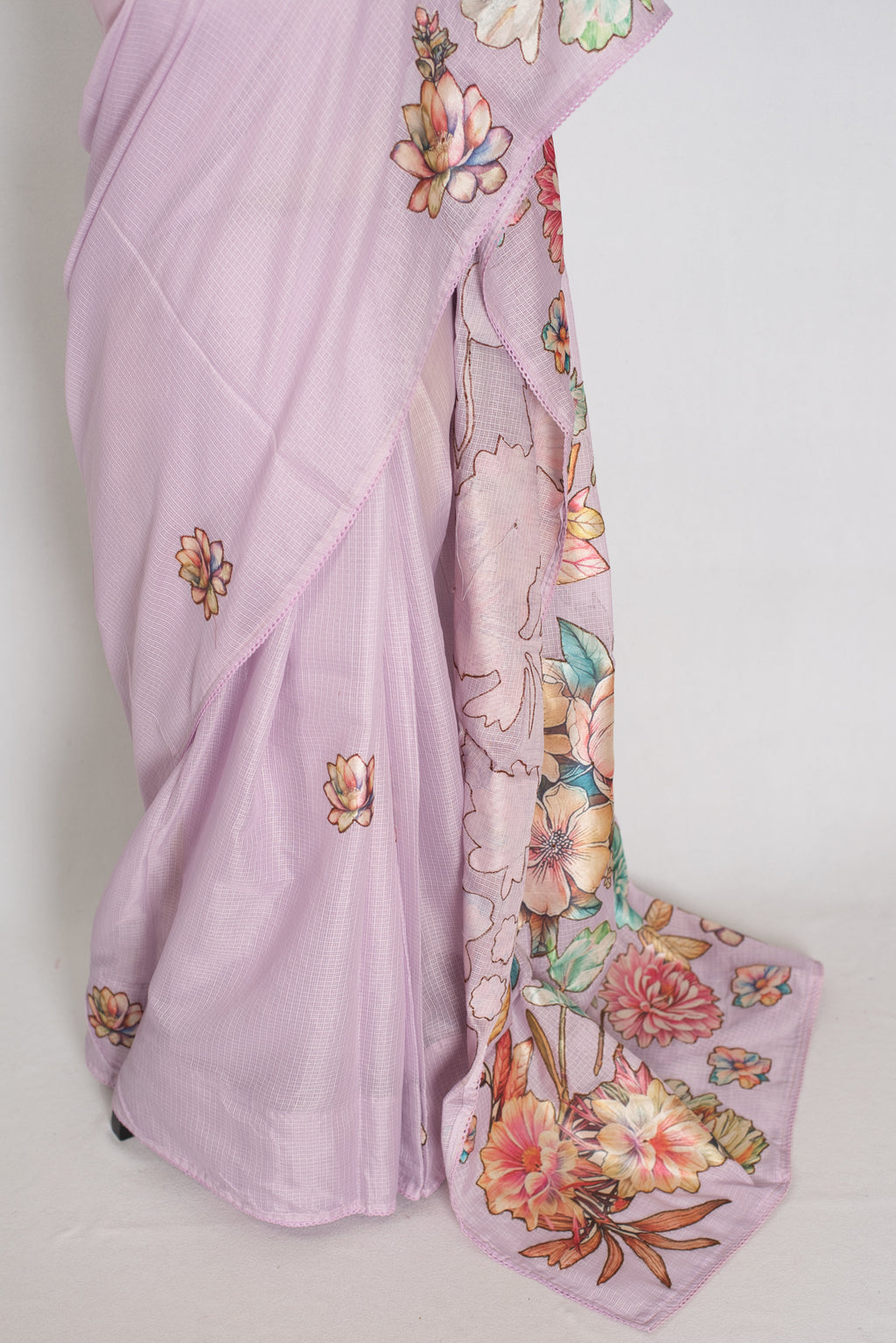 Mouli | Lavender Semi Silk Kota Saree with Designer Floral Applique Work