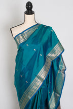 Gauri | Peacock Green & Gold Katan Silk Banarasi Saree | Silk Mark Certified