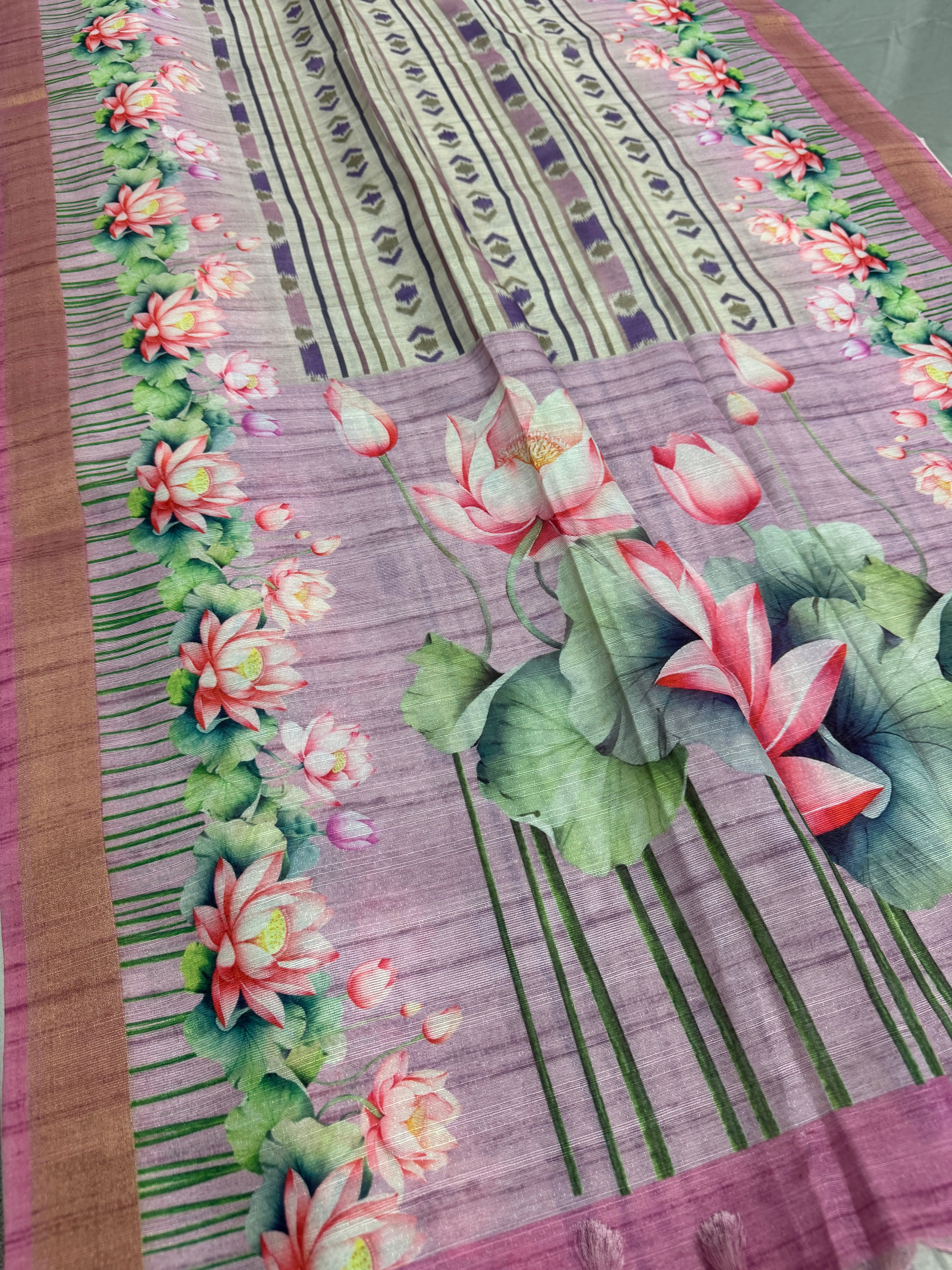 Rai | Off White & Lavender Ikkat Fusion Semi Tussar Saree