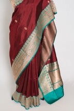 Kalpana | Brown Pure Katan Silk Banarasi Saree with 40 Size Stitched Blouse