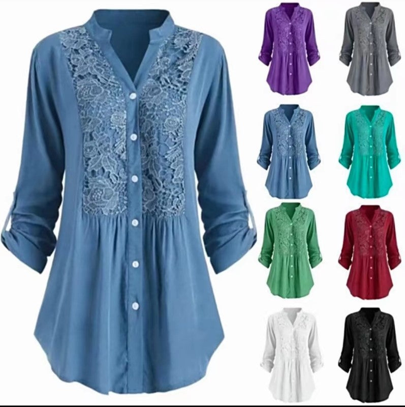 Women's Solid Color Casual Loose V-neck Shirt