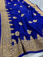 Tanima | Royal Blue and Gold Georgette Bridal Saree | Bollywood Partywear