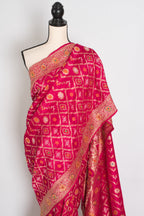 Liza | Dark Pink Hand Embroidery Soft Dola Silk Banarasi Saree