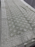 Medha | Sage Green Georgette Cocktail Saree | Elegant Pastel Floral Bootis