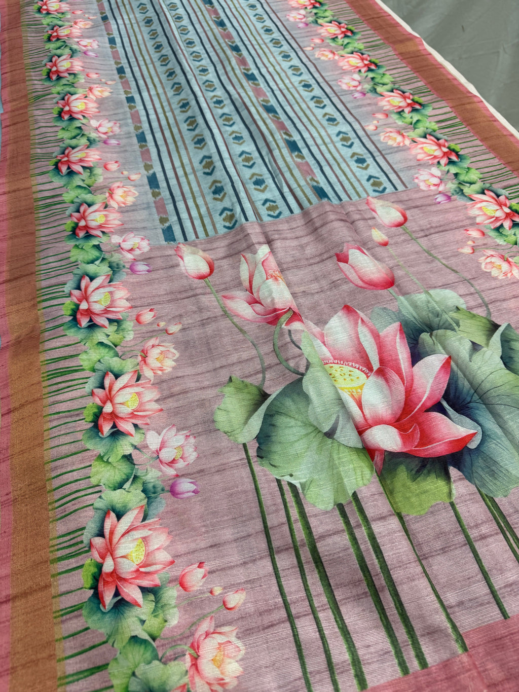 Jissa | Sky Blue & Mauve Ikkat Fusion Semi Tussar Saree
