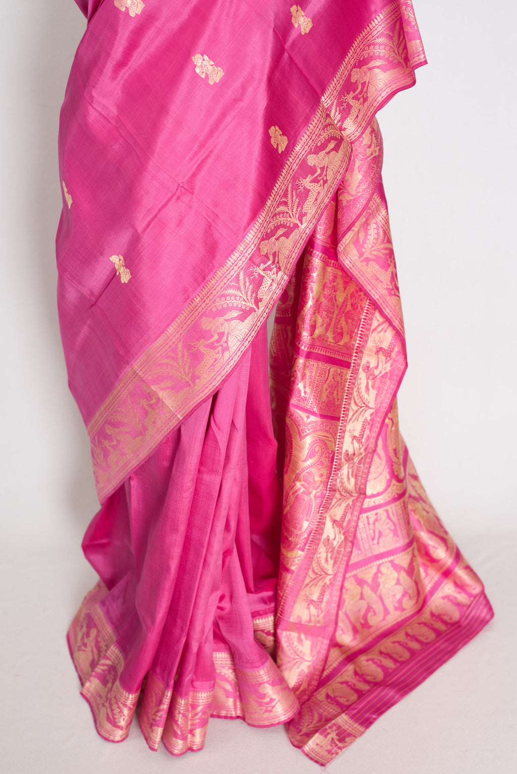 Swarna | Pink and Cream Handwoven Bishnupuri Baluchari Silk Saree