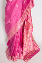 Swarna | Pink and Cream Handwoven Bishnupuri Baluchari Silk Saree