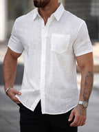 Mens Short-sleeve Cotton Shirt With A Pocket