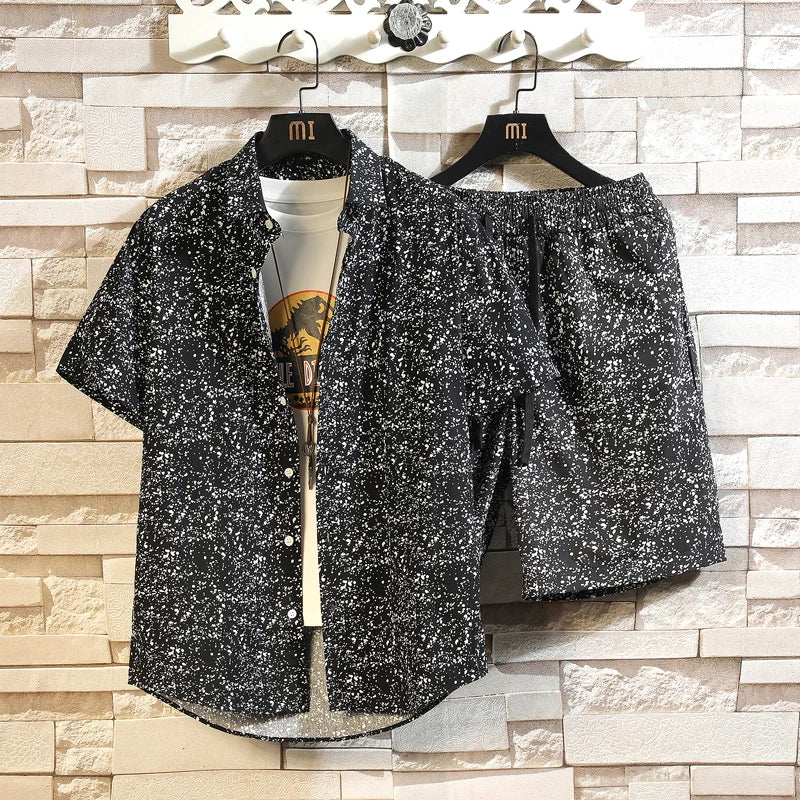 Men'ssummer Tropicalprinted Short Sleeved Shirt and Shorts Setcasual and Fashionablesuitable for Beach Vacationsand Dailyoutings