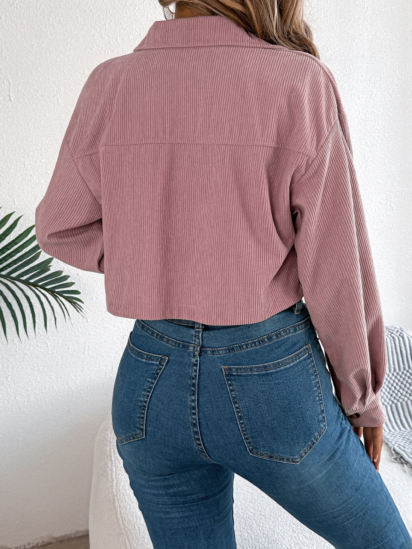 Casual Pocket Long Sleeve Corduroy Short Jacket Coat