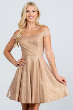 CLEARANCE - La Scala 25759 Short Off the Shoulder Skater Dress Glitter Jacquard (Size S)