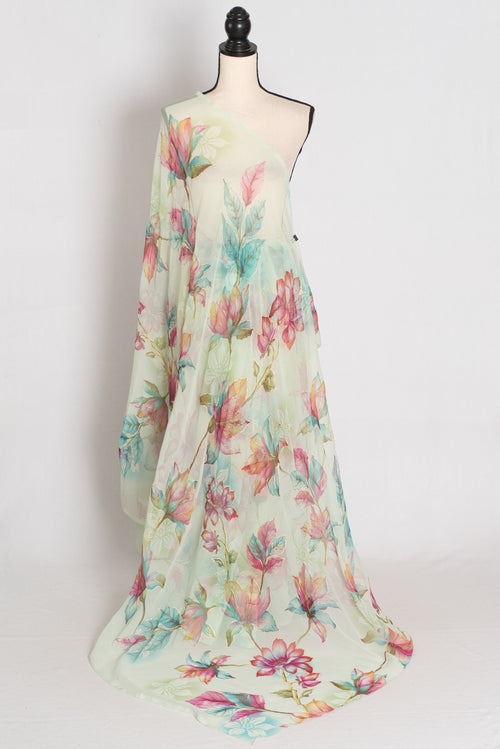 Ila : Sea Green Floral Printed Chiffon Saree – Budget-Friendly Summer Drape
