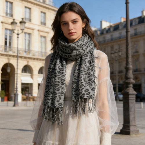 2pcs Minimalist Head Scarf,Grey Leopard Square Scarf ,Luxe Look For Evening Wear,Scarf,vacation,daily Life,evening Party,Office Appropriate Subtlety For Women Men