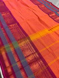Malathi : Handwoven Kanchi Cotton Saree in Orange and Magenta