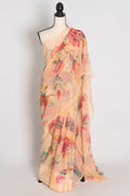 Diya : Soft Peach Floral Printed Chiffon Saree - Budget-Friendly Summer Drape