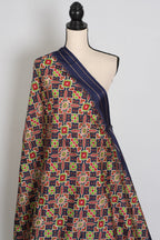 Leela : Navy Blue Ikkat Print Banarasi Silk Saree – with 36 Size Blouse