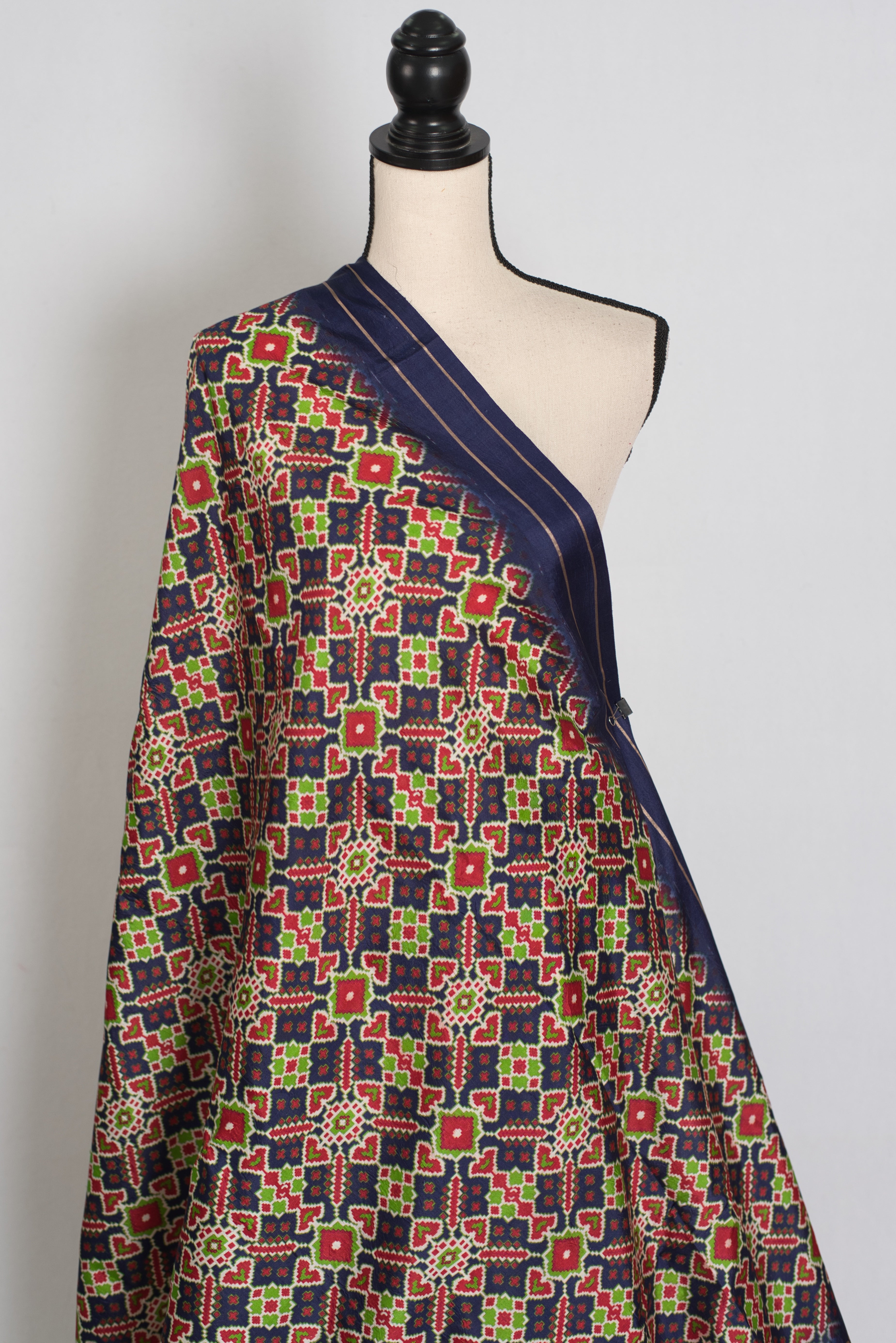 Leela : Navy Blue Ikkat Print Banarasi Silk Saree – with 36 Size Blouse