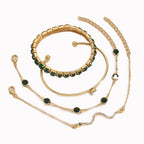 4pcs Bracelet Suit Fashion Green Grandmother Diamond Stretch Bracelet Women's Set