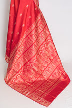 Supriya | Orange Red and Cream Handwoven Baluchari Pure Silk Saree