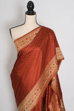 Nina | Rust Orange Semi Mashru Banarasi Saree | Pre-Stitched Size 40 Blouse