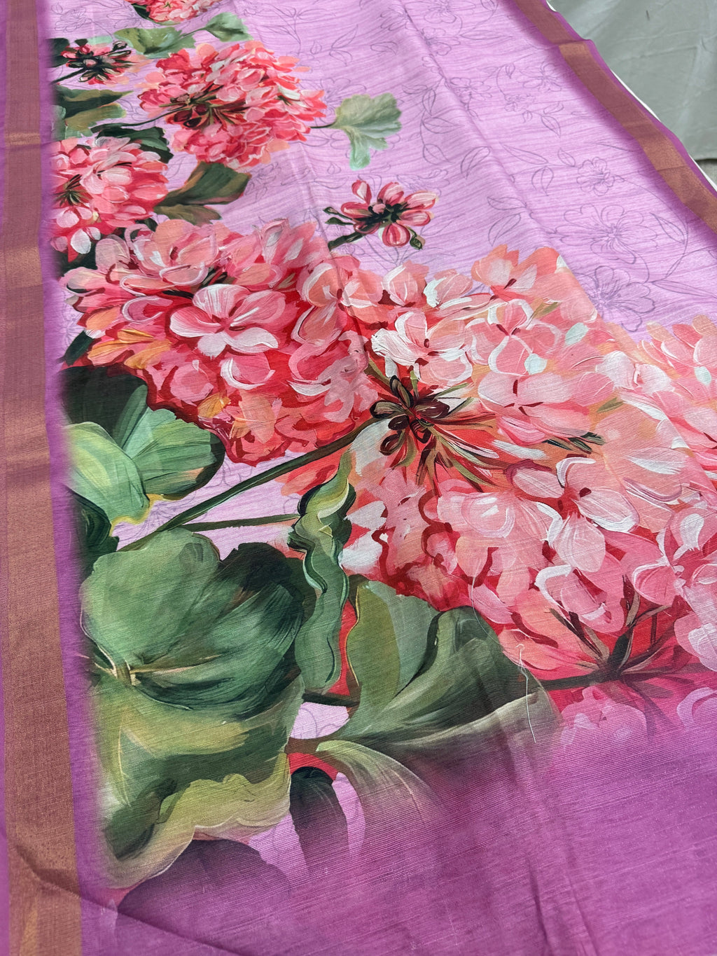 Lila | Lavender & Pink Floral Printed Semi Tussar Saree