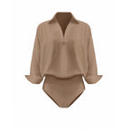 Womens Slim-fit Mandarin-collar Three-quarter-sleeve Shirt